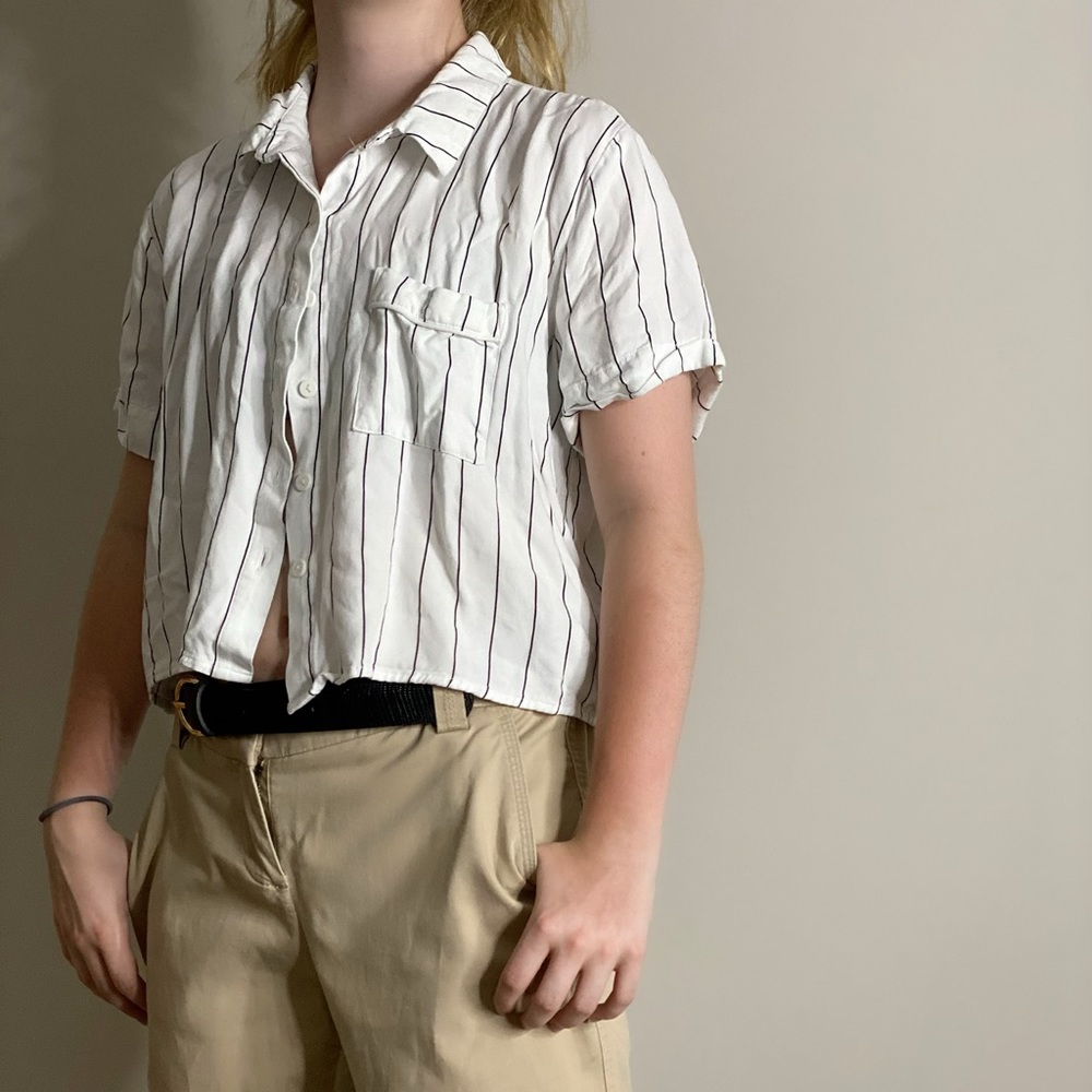 Striped button down croptop